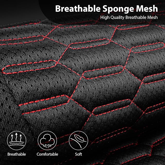 CAR PASS 3D Foam Mesh Leather Car Seat Covers Full Set,Breathable Mesh Faux Leather Seat Covers for Car,Universal Fit for SUV Truck Sedan Automotive, Armrest Airbag Compatible,Black and Red - Image 9