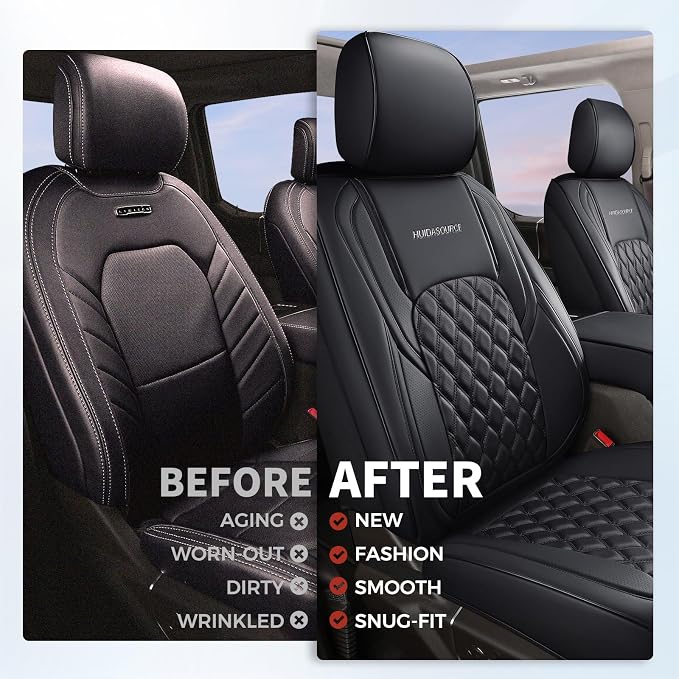 Huidasource 2007-2017 Wrangler JK Seat Covers 4 Door (Full Set/Black) | Waterproof Leather Custom Seat Cover, Front&Rear Seat Cushion Protector Fit for Jeep Wrangler JK 4-Door Sahara Sport Rubicon - Image 7