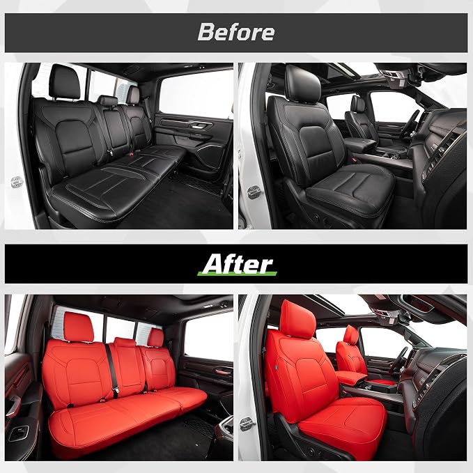 Car Seat Covers Custom Fit for Dodge 2019-2026 Ram 1500 Crew Cab,Red | Custom Fit Faux Leather Full Set, Compatible with 5th Gen Ram 1500 Big Horn/Lone Star/Rebel/Sport, Waterproof, Easy to Clean - Image 7