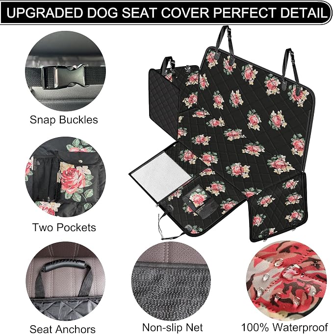 Dog Car Seat Cover, Waterproof Nonslip Pet Seat Cover for Back Seat with Storage Pockets Mesh Visual Window, Heavy Duty Scratchproof Pet Dog Seat Cover Hammock for Cars Trucks and SUVs - Image 3