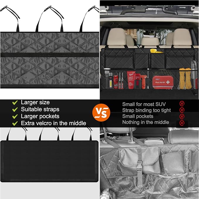 Femuar Car Trunk Organizer, Large Capacity Backseat Trunk Organizer (42"*18"), Collapsible Car Storage Bag with 8 Pockets, SUV/MPV/Truck - Black - Image 2