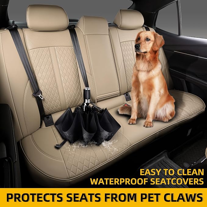 Custom Fit Camry Seat Covers for 2025 2026 Toyota Camry XLE XSE - Beige | Waterproof Faux Leather Full Coverage, Car Seat Protectors Full Set with Armrest Covers, Airbag Compatible - Image 6