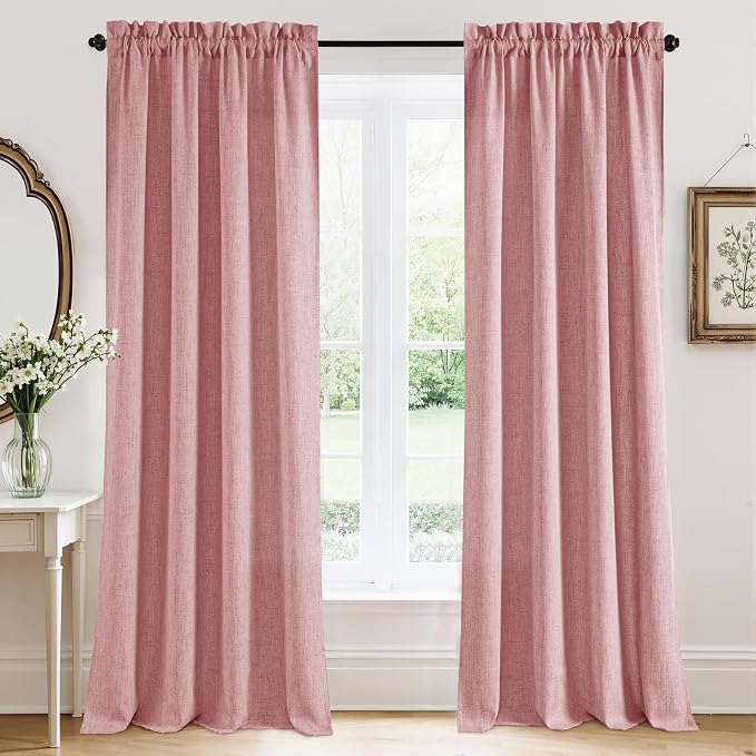RYB HOME Living Room and Dining Room Curtains 95 inches Long | Light Filtering, Weave Textured, Rod Pocket, Peach Blush, W52 x L95, 2 Panels Set by RYBHOME