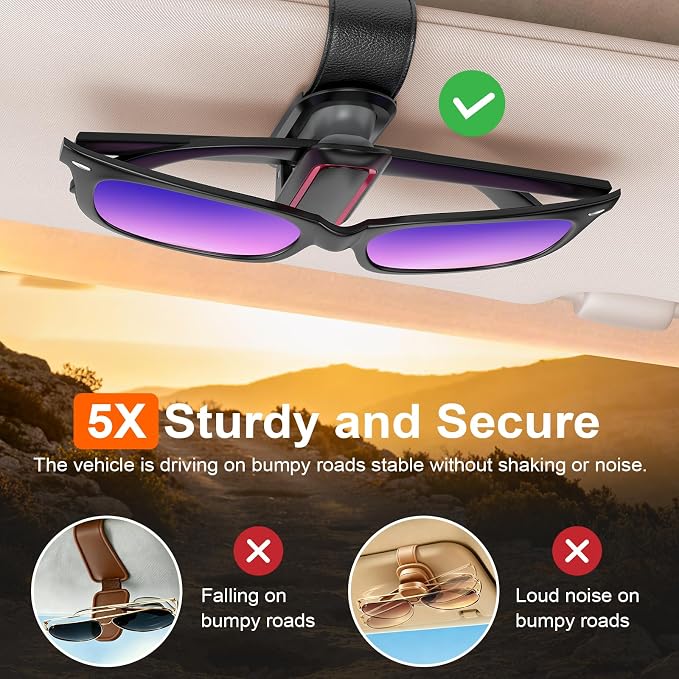 Veharvim Sunglass Holder for Car, 2 Pack, Secure Metal Clip | One-Handed Operation, Gentle & Secure Hold, Silicone Padded, Universal Fits Sunglass and Car Visor - Image 6