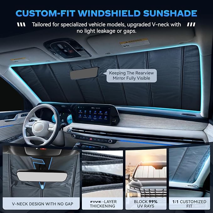 Windshield Sun Shade for Jeep Grand Cherokee 2022-2026 | Custom Fit, Accordion Folding Design, Car Front Window Sunshade, Sunshield Sun Visor Protector, Blocks UV, Car Accessories - Image 2