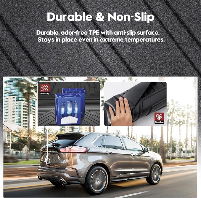 T TGBROS Floor Mats for Ford Edge 2015-2026, All Weather Custom Fit TPE Floor Liners with Cargo Liner & Back Seat Protectors, Full Set 6PCS - Image 4