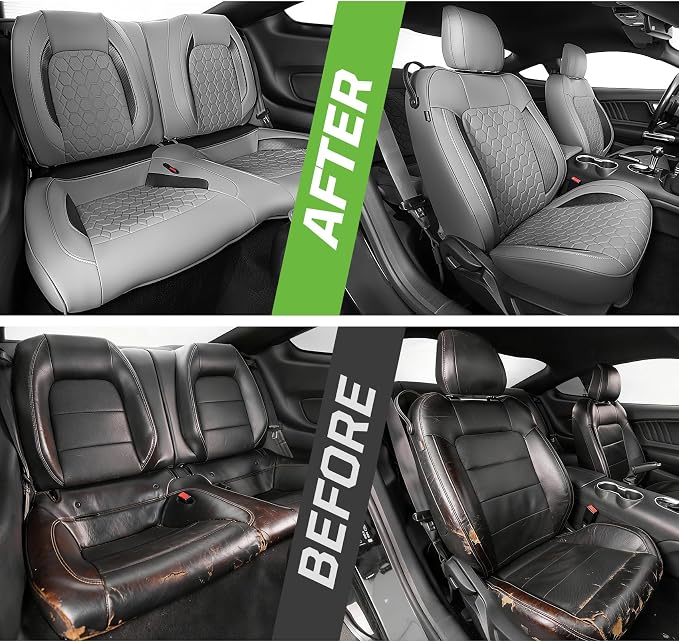 Custom Leather Car Seat Covers for Ford Mustang 2015-2023 Coupe, Gray | Full Coverage Waterproof Car Seat Protector,Front & Rear Full Set,Split Backrest Compatible,Wear-Resistant,Airbag Compatible - Image 9