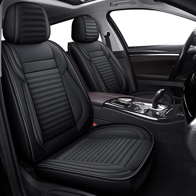 Front Car Seat Covers, Faux Nappa Leather for Sedan SUV, 2 Seats | Waterproof, Breathable and Airbag Compatible, Helps Reduce Slipping, Black by LingvidoSeatCover