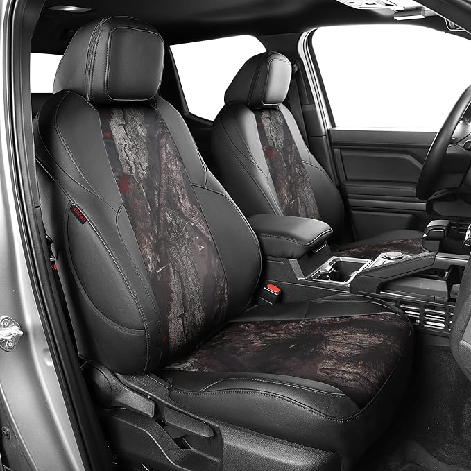 EKR Tacoma Seat Covers Custom Fit for Toyota Tacoma (Only for Hybrid) 2024 2025 2026 Double cab TRD Sport/TRD Off-Road/Limited/Trailhunter-Truck Seat Cover Full Set,Faux Leather(Black/Woodland Camo) by EKR