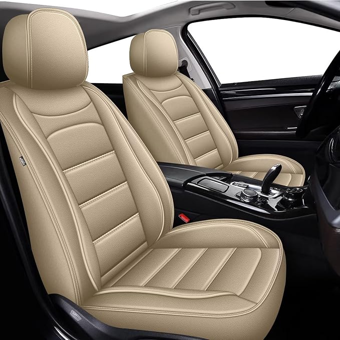IKABEVEM Car Seat Covers for Volvo XC70 2003-2016 Full Set(5 Seats) | Luxury Fuax Leather, Waterproof, Airbag Compatible, Easy to Install, Scratch‑Resistant Seat Protection, Beige by IKABEVEM