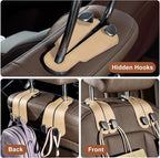 CoBak Extra Wide Car Seat Back Hooks, Premium Stitched Leather Headrest Hangers with Wide Slot Structure, Universal for Any-Width Purses, Handbags, Bags (2 Pack), Gold - Image 6