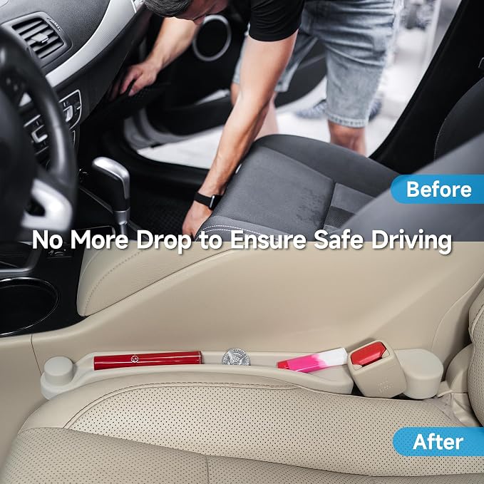 Givifive Car Seat Gap Filler Organizer 2Pack Soft Foam 3IN1 Multifunctional | Seat Side Gap Filler Strip with Slot & Hook Universal Fit Car SUV Truck Fill The Gap Between Seat & Console (Standard Ivory) - Image 2