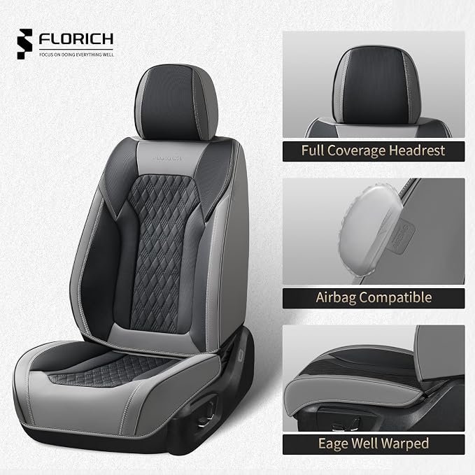 Seat Covers, Car Seat Covers Front Seats, Luxury Nappa Leather Seat Covers, Breathable and Waterproof Car Seat Protector 2 Seat, Automotive Seat Covers Universal for Most Cars-Gray&Black - Image 3