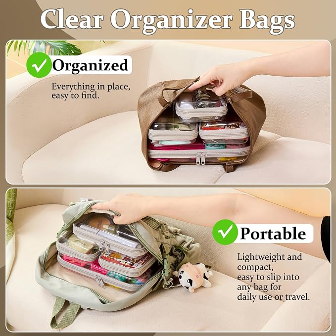 4 pcs Clear Zipper Pouches,Hard Shell Zipper Case, Toiletry Bag for Travel | CLear Diaper Bag, Toiletry Pouch, Travel Organizer, Cosmetic Bag,Toy Storage Bins (M+3S) (Gray) - Image 2