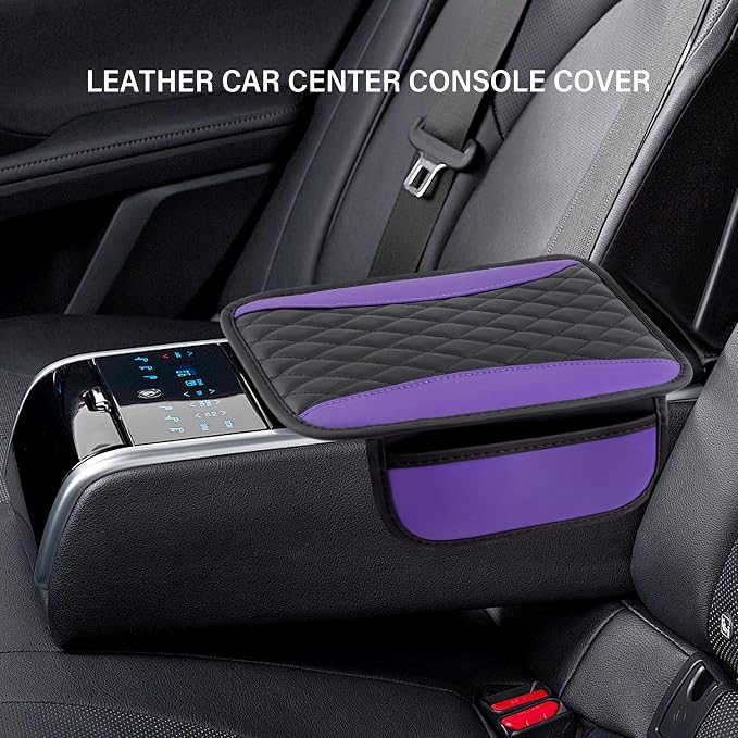 Leather Car Center Console Cover with Side Pockets,Stylish Car Decorations Interior Armrest Cover for Car Seat Organizer,Universal Center Console Protector Fit Car SUV Truck (Purple) - Image 7