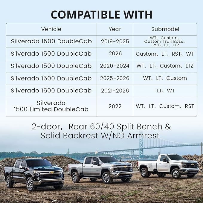 Silverado Seat Covers Full Set for Chevy Silverado 1500 (2019-2026) & 2500HD/3500HD (2020-2026)-DoubleCab Pickup,w/No Rear Cup Holder,Fully Covered,Waterproof Leather Seat Protector(Wine Red) - Image 3
