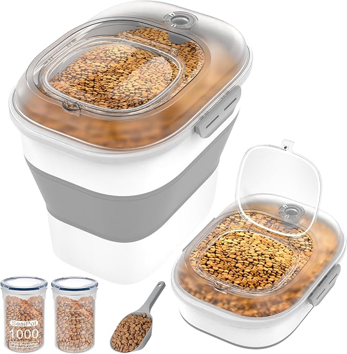 32-35 Lbs Dog Food Storage Container Wheels,Collapsible Dog Food Container | Pet Food Storage Container with Transparent Airtight Lid,Date Track,Keep Fresh for Rice,Flour,Sugar,Scoop and 2PCS Container by DDMOMMYCOLLAPSIBLEFOODSTORAGECONTAINERFAMILY