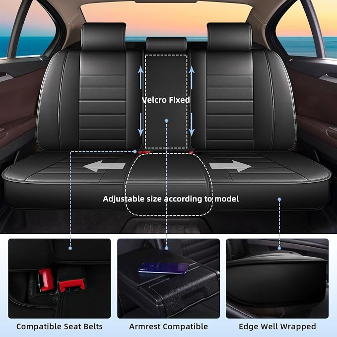 Car Seat Covers Fit for Honda HR-V 2016-2026 Full Set | Faux Leather Waterproof Automotive Seat Protectors,Compatible with Airbags,Easy to Install,5 Seats Black - Image 2