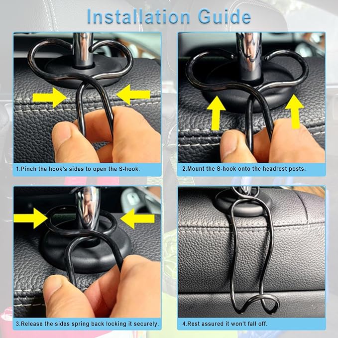 4 Pack Purse Hooks for Car SUV Truck Seat Front Back Organizer - 2*S + 2*L | Metal Hanger Headrest Holder for Handbag, Bag, Hardhat, Grocery Road Trip Must Haves Car Gadgets Accessories for Women - Image 6