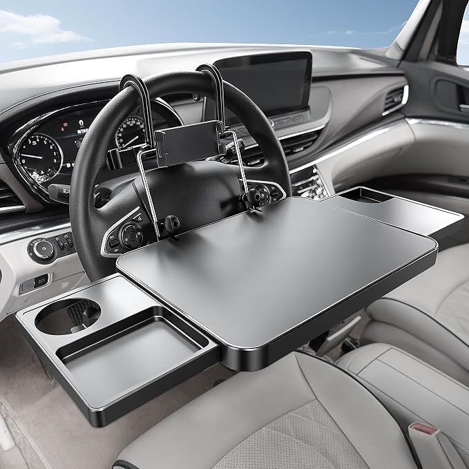 Large Car Steering Wheel Tray Back Seat Headrest Tray with Phone Holder, Steering Wheel Desk Food Table for Car Laptop Mount Steering Wheel for Large SUVs, Trucks & Vans,17.5" by RevoluteYourDrivingExperience