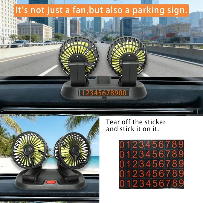 Adjustable Dual Head Car Cooling Fan 12V-Brushless Motor-2 Speeds, 360Rotation, for Car Dashboard, Powerful Cooling Solution for Sedan/SUV/RV/Truck/Van Vehicles,Cigarette Lighter Powered (2-head 12V) - Image 5