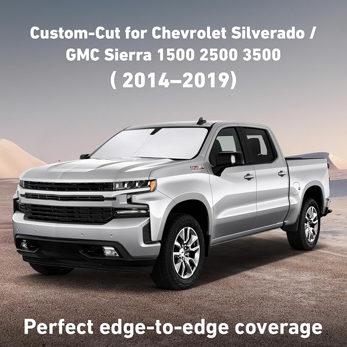 EcoNour Windshield Sunshade for Chevrolet Silverado/GMC Sierra 2014-2019 | 1500 2000 3500 Sun Visor for Front Windshield & Window Sun Shade Cover, UV Heat Blocker & Protector,Car Accessories - Image 2