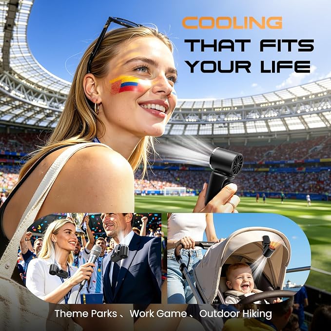 Portable Mini Clip On Fan, Turbo Handheld Fan Rechargeable Portable Fan | 3-in-1 Personal Cooling Fan 14500 RPM Mini Stroller Fan for Travel, Camping, Office & Outdoor Use - Image 6