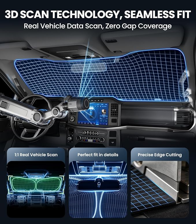 Large Windshield Sun Shade for Mazda CX 90 2024-2026, 7-Layer Heavy-Duty & Blocks UV Rays, 3D Scanned Custom Fit, Keep Interior Cooler, Easy Storage & Foldable SUV Accessories, No Sagging - Image 4