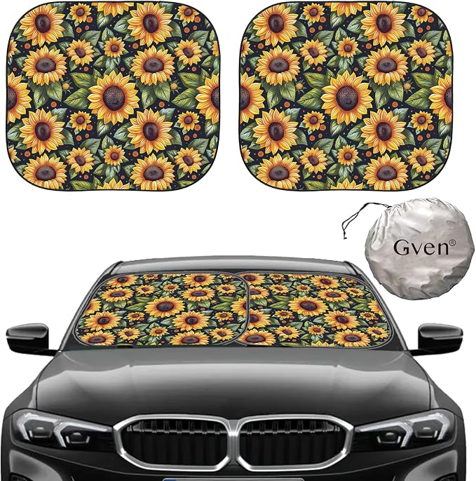 GVEN Windshield Sun Shade Car Sunshade Truck Accessories Large-Size Front Window Shades Windshield Cover Visor for Full-Size MPVs, Vans, Trucks, SUVs, Tesla (Sunflower, L) by Gven