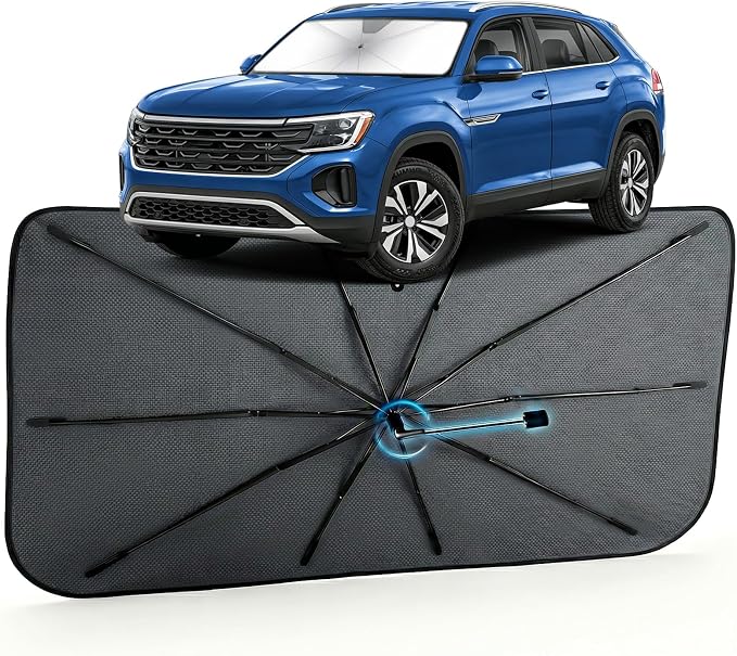 Car Windshield Sun Shade Umbrella for Volkswagen Atlas Cross Sport 2020-26 | [Reflective Coated Fabric] Car Shades Sun Visor Keep Car Cool and Protects Interior, 1:1 Exact Fit by MakeLifeBetter
