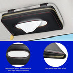 Car Tissue Holder, PU Leather Auto Sun Visor Tissue Case Napkin Holder with Zipper, Rectangular Mask Dispenser Hanging Paper Towel Organizer for Cars SUVs Trucks RVs (Black) - Image 3