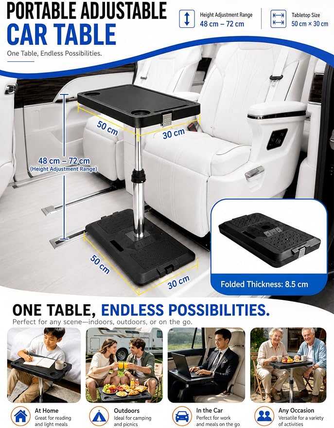 Car Seat Tray Table, Adjustable Car Desk for Laptop & Tablet, Multi-Function Travel Tray for Driver, Front Passenger & Rear Seats, Work & Eating Essential Car Accessory for Long Road Trips - Image 2