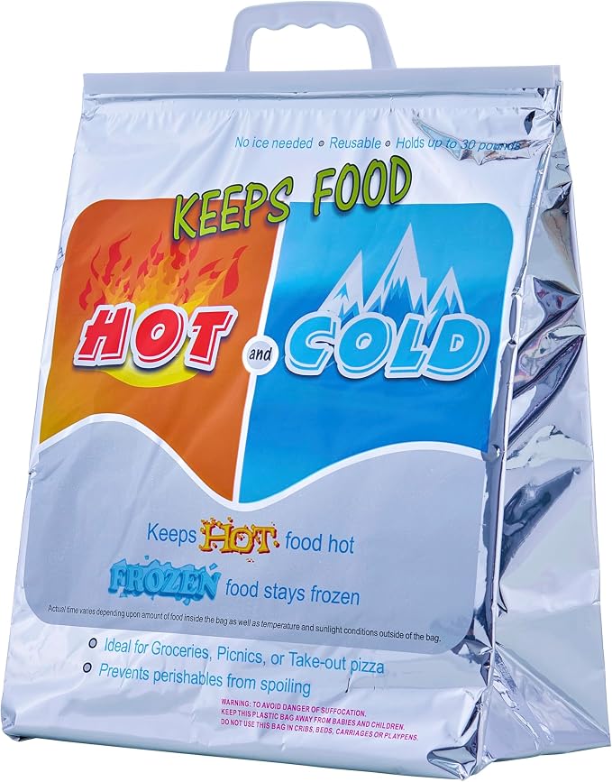 Superio Hot and Cold Insulated Bags for Food Delivery, Grocery Shopping Bags, Food Storage for Hot and Frozen Food for Travel, Disposable Cooler Bag, Reinforced Thermal Lunch Bag (1, 13"x7"x15.5") by Superio