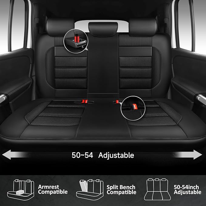 CAR PASS Memory Foam Car Seat Covers, Bench Seat Covers with 3D Thick Memory Foam, Luxury Breathable Airy Cool Rear Seat Covers, Automotive Comfort for Most Cars, Van,Trucks, SUVs(Rear,Black) - Image 2