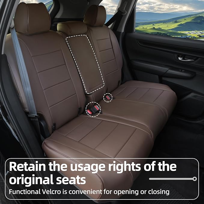 Lolcar CRV Seat Covers Custom Fit for Honda CRV 2023 2024 2025 2026 Leather Car Seat Cover Full Set for Trucks SUV,Waterproof Car Seat Cushion,Faux Leather(Coffee) - Image 2