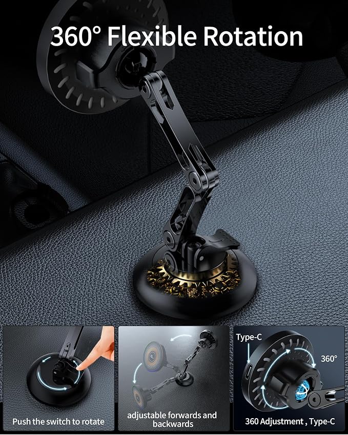 ZBF Magnetic Phone Holder for Car,15W Wireless Fast Charging for MagSafe Car Mount Vacuum Suction Cup Dashboard Windshield Phone Mount for Car 360°Adjustable Magnetic Mount for Women Men iPhone 17/16 - Image 5