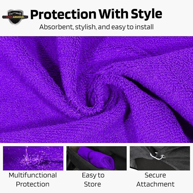 Seat Armour Jeep Seat Towel - Universal Fit Soft Machine Washable Jeep Towel - Easy Install, Multipurpose Towel2Go Seat Cover for Jeep - Purple - Image 5