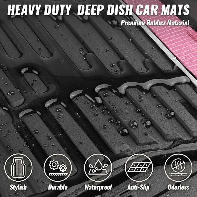 CAR PASS Heavy Duty Rubber Car Floor Mats, Deep Waterproof Car Floor Mats All Weather, Aluminum Film Floor Mats for Cars Non-Slip Universal Trim to Fit for SUVs Trucks Sedans Vans, Black Pink Metallic - Image 7