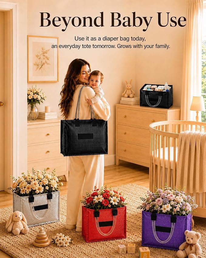 Baby Diaper Caddy Organizer with Removable Dividers, Red | PP, Easy-Clean Nursery Storage Basket, Portable Nursery Storage for Changing Tables, Baby Shower Gift，Newborn Essentials - Image 5