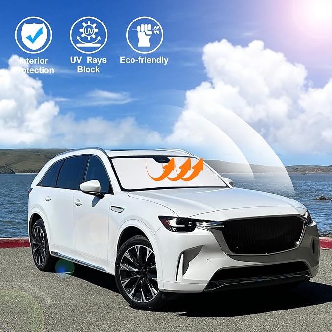 Windshield Sun Shade for 2024 2025 2026 Mazda CX90 CX-90 | Full covered for windshield, Foldable & Durable, Block UV Rays, Reduce Heat, Easy to install, Keep Car Cooler - Image 5