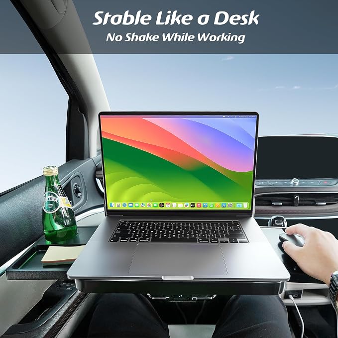 Large Car Steering Wheel Tray Back Seat Headrest Tray with Phone Holder, Steering Wheel Desk Food Table for Car Laptop Mount Steering Wheel for Large SUVs, Trucks & Vans,17.5" - Image 2