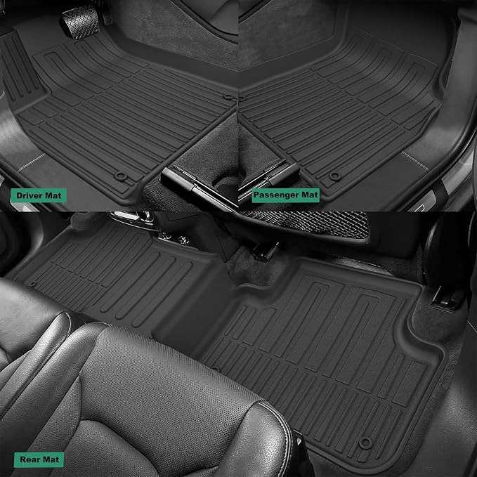 Floor Mats & Cargo Liner Fit for 2017-2026 Audi Q7/SQ7 | Custom Fit All Weather TPE Floor Liners for Q7/SQ7 1st & 2nd Row & Trunk Mat Full Set Car Mats, Black - Image 3