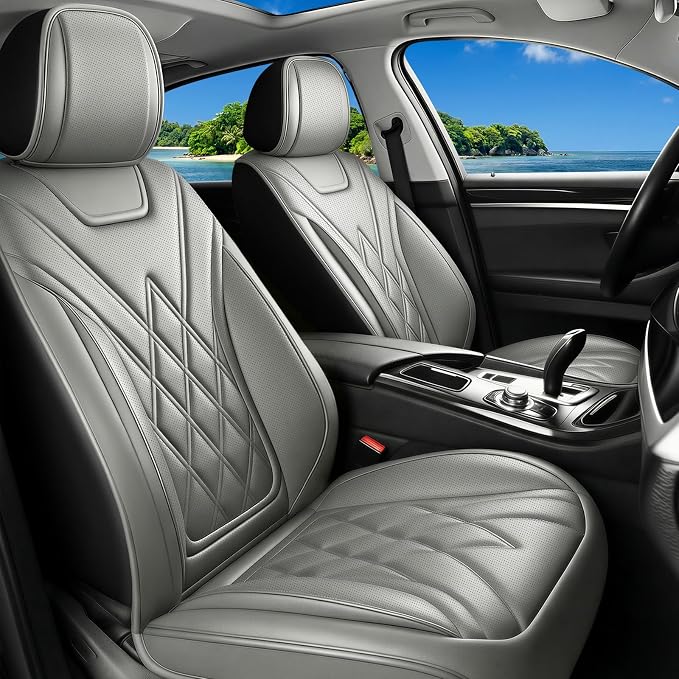 Car Seat Covers Compatible with GMC Yukon 2007-2025 2026 - Full Set 5 Seats Luxury Leather All-Weather Seat Cushions & Protectors, Waterproof & Breathable, Airbag Compatible (Gray) by Unknown