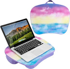 LAPGEAR MyStyle Lap Desk – Sunset Watercolor, Fits 15.6” Laptops | Dual-Bolster Microbead Cushion, Built-In Carry Handle, Ergonomic Curved Front Edge - Image 6