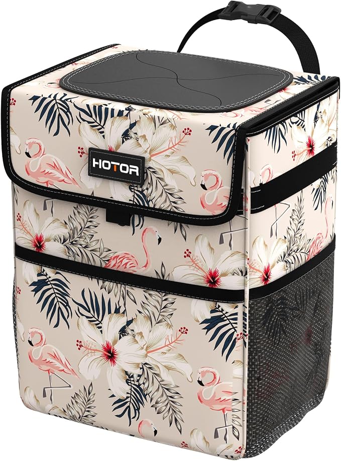HOTOR Car Trash Can, Leak-Proof Car Organizer, Flamingo Print | 2-Gallon, Storage Bag for Back, Front or Console of Cars, Sedans, SUVs & Trucks, Easy-to-Install Car Accessory for Interior by HOTOR