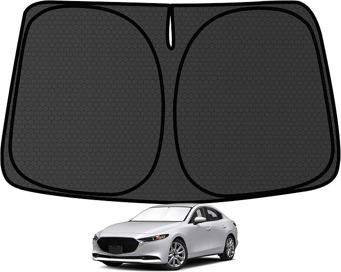 Windshield Sun Shade for Mazda3 2019-2024 2025 Hatchback Blocks UV Rays Accessories,1:1 Custom Foldable Thickened Wear-Resistant Front Window Sunshade Visor,Keeps Your Car Cooler by Achaltiza
