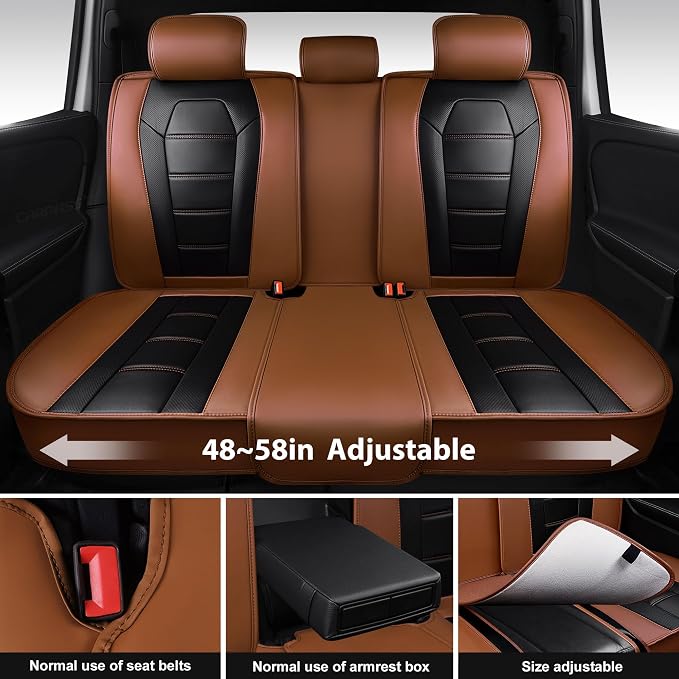 CAR PASS Nappa Leather Car Seat Covers Full Set Faux Leather,Black Brown | Luxury Nappa Leather,360° Full Protection,Water resistant,3D Foam Comfort,Universal Fit for Most Cars SUV Truck,Scratch proof - Image 3