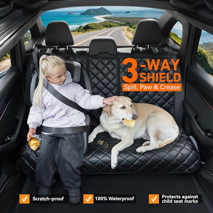 Dog Car Seat Cover for Back Seat,Leather Back Seat Cover,Stnd | Black,PU,Waterproof,Nonslip,Anti-Scratch,Rear Dog Seat Covers Fit Middle Armrest for Most Vehicles,SUVs,Sedans - Image 3