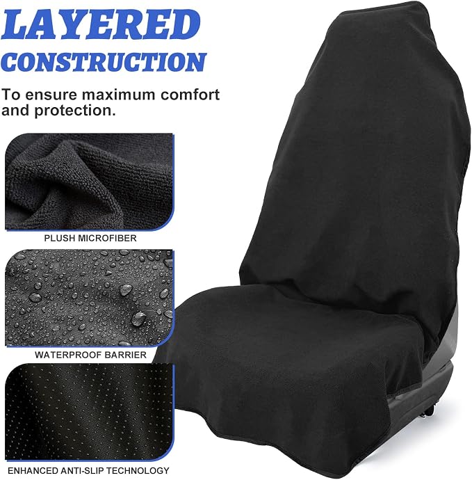 BOPUOVRE Car Front Seat Cover Waterproof Sweatproof Universal Fit | Fits All Cars Trucks Gym Sports Beach 3 Layer Non Slip Machine Wash Stain Protection Black 1 Piece - Image 4