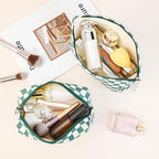 SOIDRAM 2 Pcs Checkered Makeup Bag Large Cosmetic Bag Toiletry Bag Makeup Pouch Travel Bag Organizer Cute Makeup Brushes Aesthetic Accessories Storage Bag for Women Olive Green - Image 4